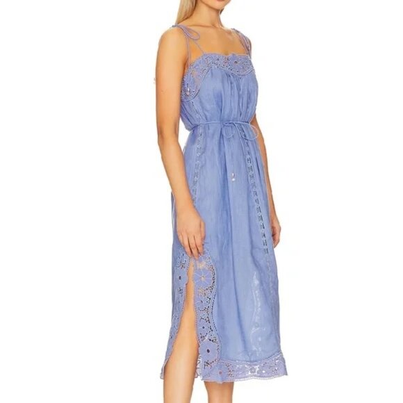 Zimmermann August Belted Linen Midi Dress in Dusty Blue – Size 3 (US 8/10) - Picture 2 of 11